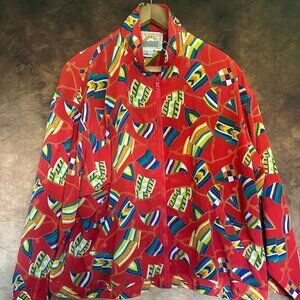 Red Solare Sporta Vintage Windbreaker Jacket Boat Flags Size Large 90s Style
